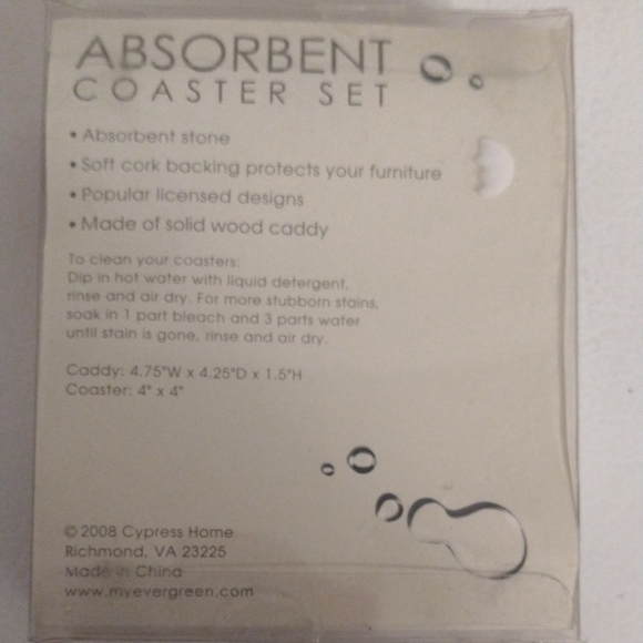 Set of 4 round absorbent stone Coasters Black & cream w/ wood caddy Y monogram - Picture 5 of 5